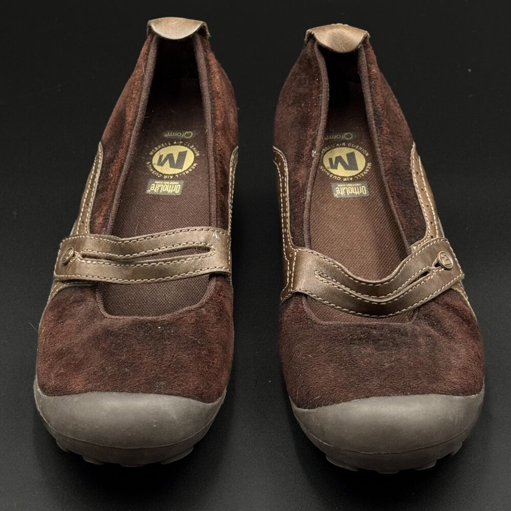 Merrell Womens Suede Shoes 9.5 Plaza Bandeau Chocolate Brown Mary Jane Slip-On